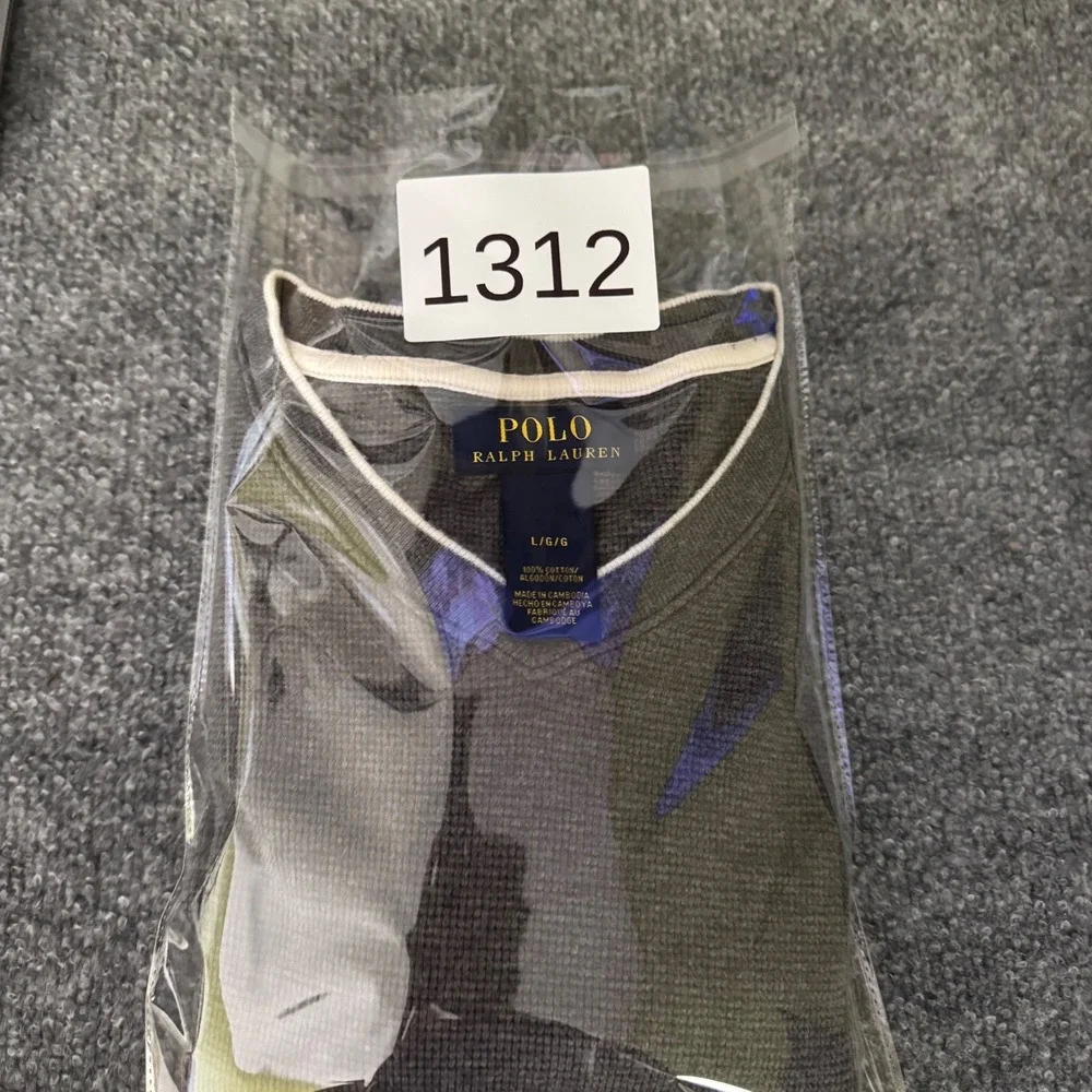 Polo Ralph Lauren Waffle Knit Thermal Mens Large Crew Neck Cotton Grey Shirt